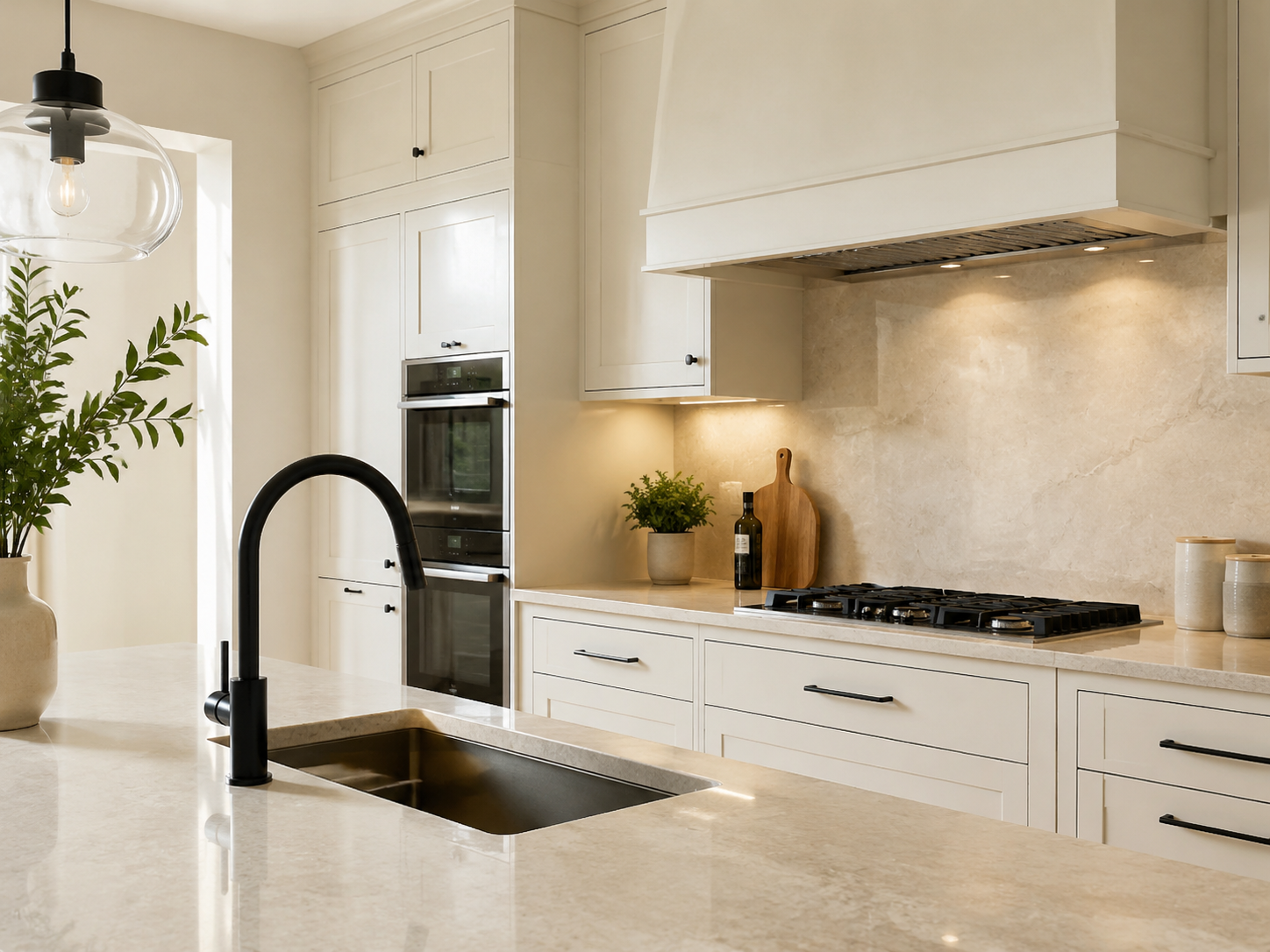 Freshly cleaned modern kitchen with clear counters